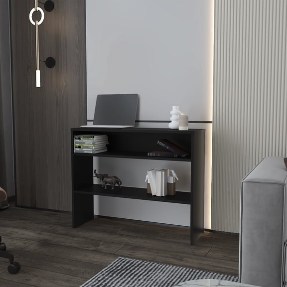 Black Console Table With Front-facing Open Shelves - Ideal For Home Decor Functional And Chic