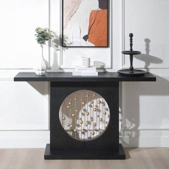 Black Console Table featuring Gold Accent - Versatile for Hallway & Living Area