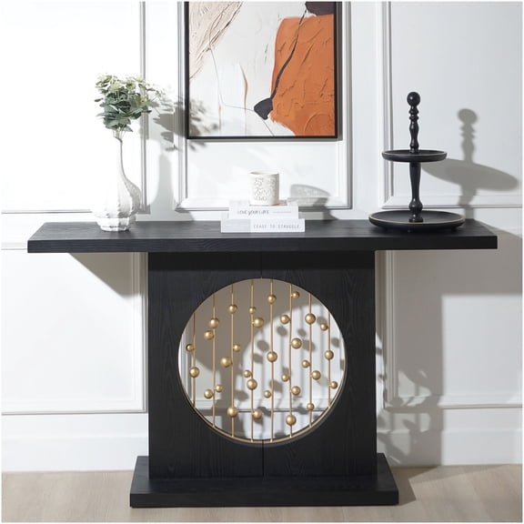 Black Console Table with Gold Sphere Accent, Modern Sofa Table for Entryway, Narrow Hallway Table with Floating Design