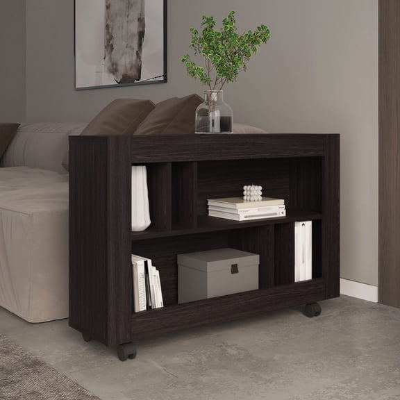 Black Console Table with Mobility / Ideal for Entryways / Unique Shelving Design