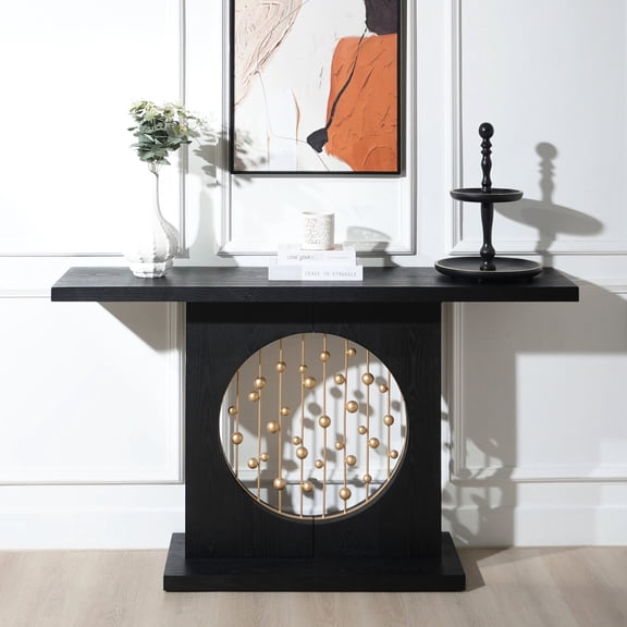 Black Console with Gold Accent / Suitable for Various Home Styles / Durable MDF Build