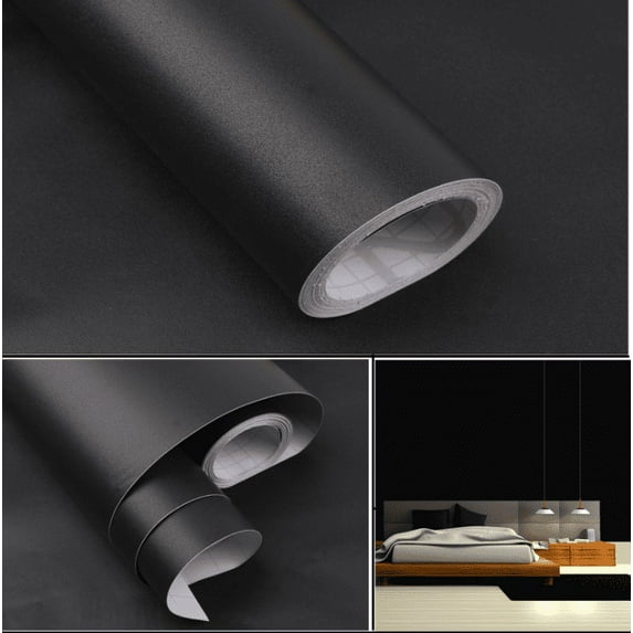 Black Contact Paper Peel and Stick Wallpaper for Shelf Liner Cabinet Table Drawer Door Reform Decorative Thick Self Adhesive Removable Vinyl Film