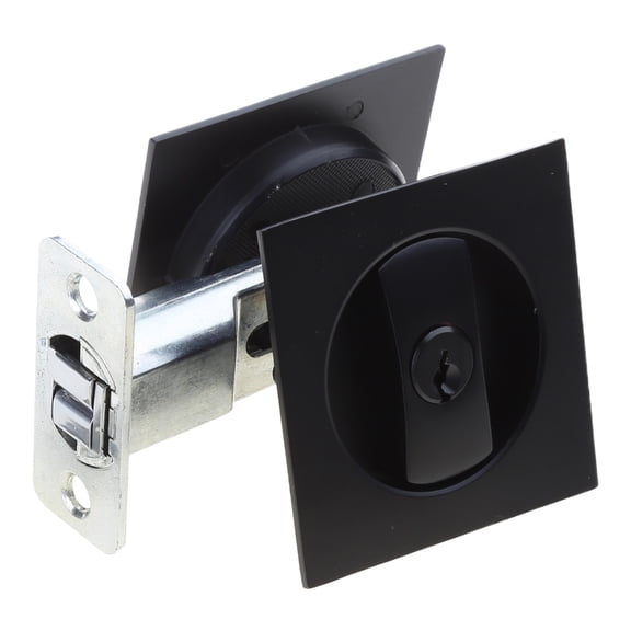 Black Contemporary Privacy Square Pocket Door Lock Black Pocket Door Hardware-Door Handle Lock Knobs-Lockset Toilet