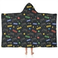 thumbnail image 1 of Black Controllers Games Icons Black Pattern Hooded Bath Towel，50"x30" for Ages 3 To 12 Kids, Quick Dry Lightweight Soft Microfiber Hood Beach Towel Cover Up for Kids, 1 of 7