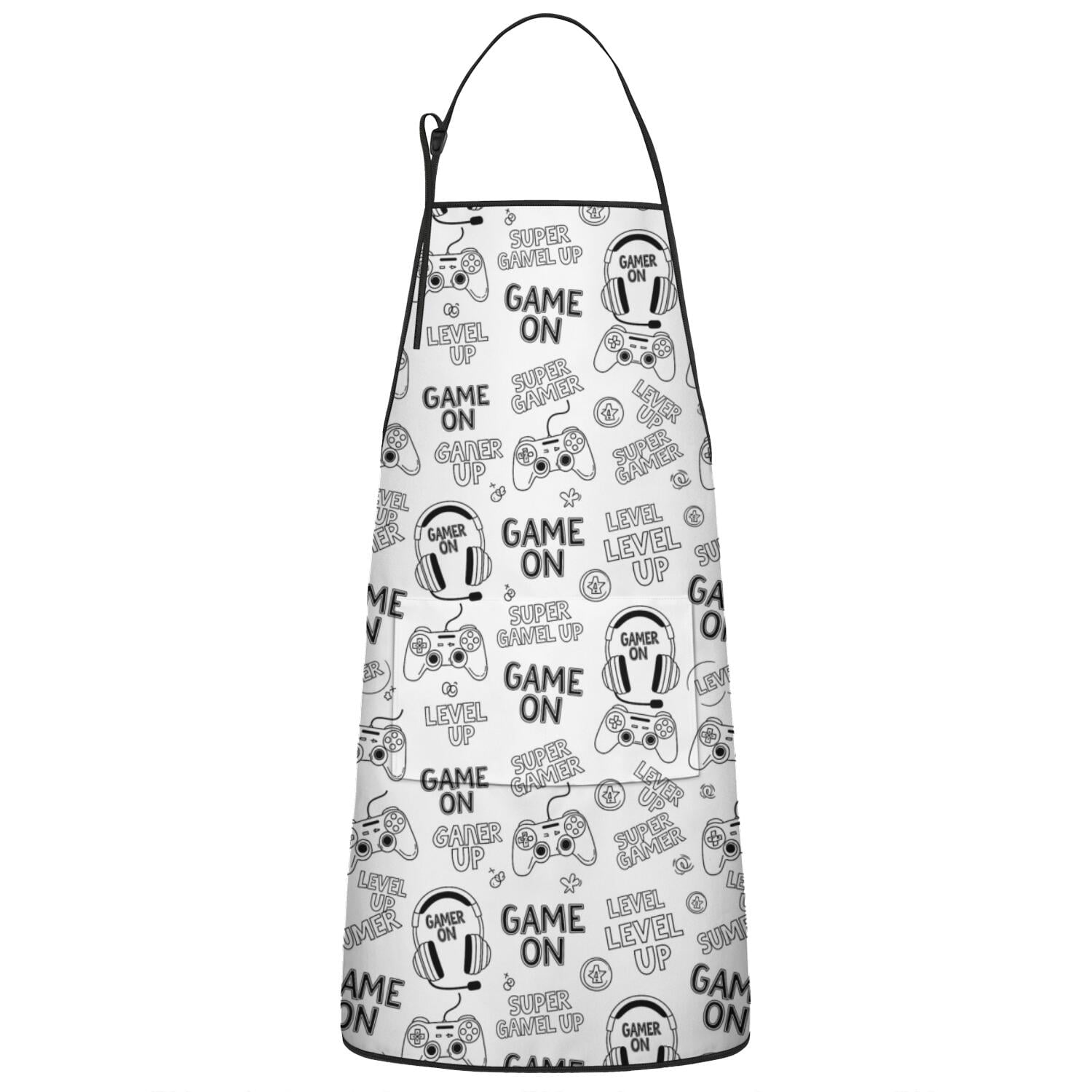 Black Controllers Games Icons White Pattern Apron-Garden Aprons for ...
