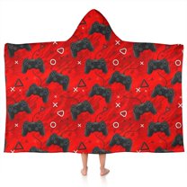 Black Controllers Games Symbols Red Pattern Hooded Bath Towel,50"x30" for Ages 3 To 12 Kids, Quick Dry Lightweight Soft Microfiber Hood Beach Towel Cover Up for Kids