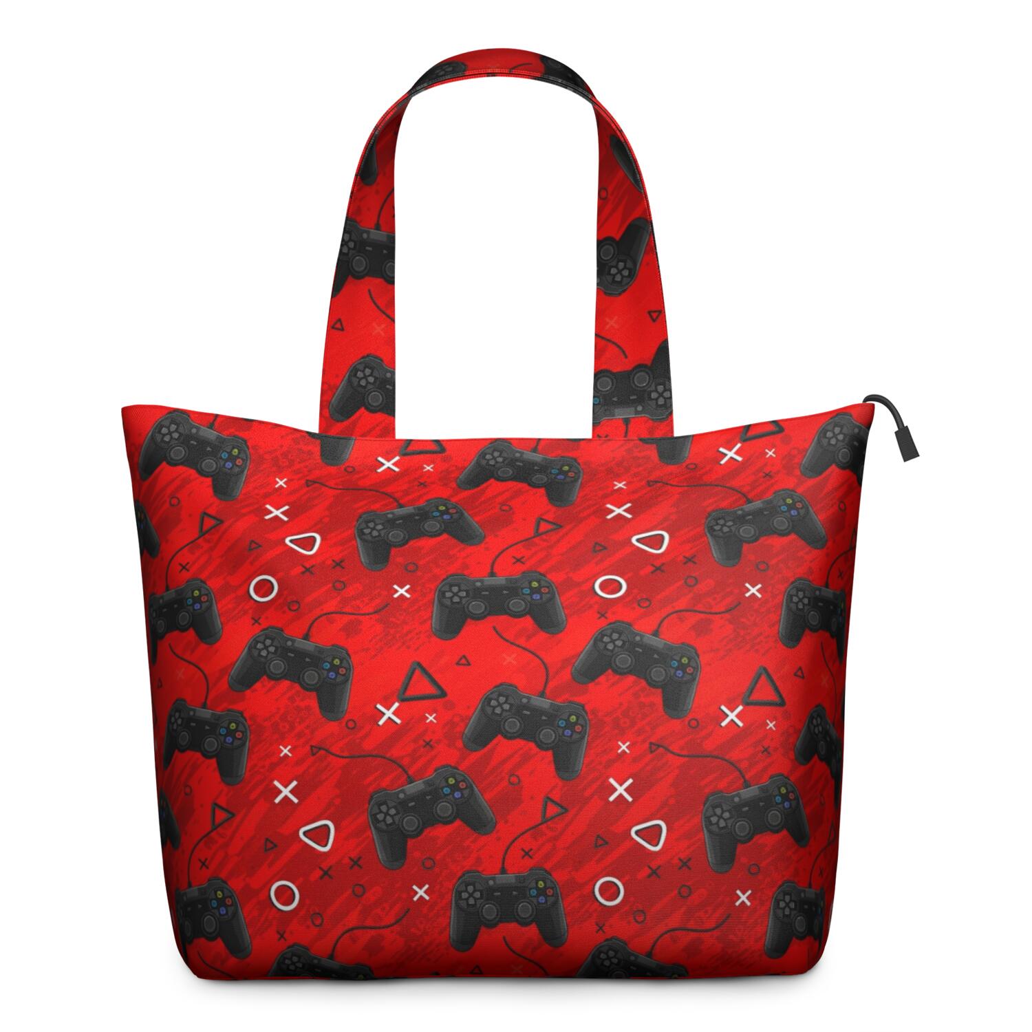 Black Controllers Games Symbols Red Pattern Travel Tote Bags for Women Carry On,Large Weekender Bags for Women Travel,Multi Functional Duffle Bag for Work,Shopping,Sports