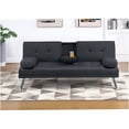 thumbnail image 1 of Black Convertible Sofa Bed with Fold-Down Table and Cup Holders, Modern Upholstered Adjustable Couch for Living Room, 1 of 8