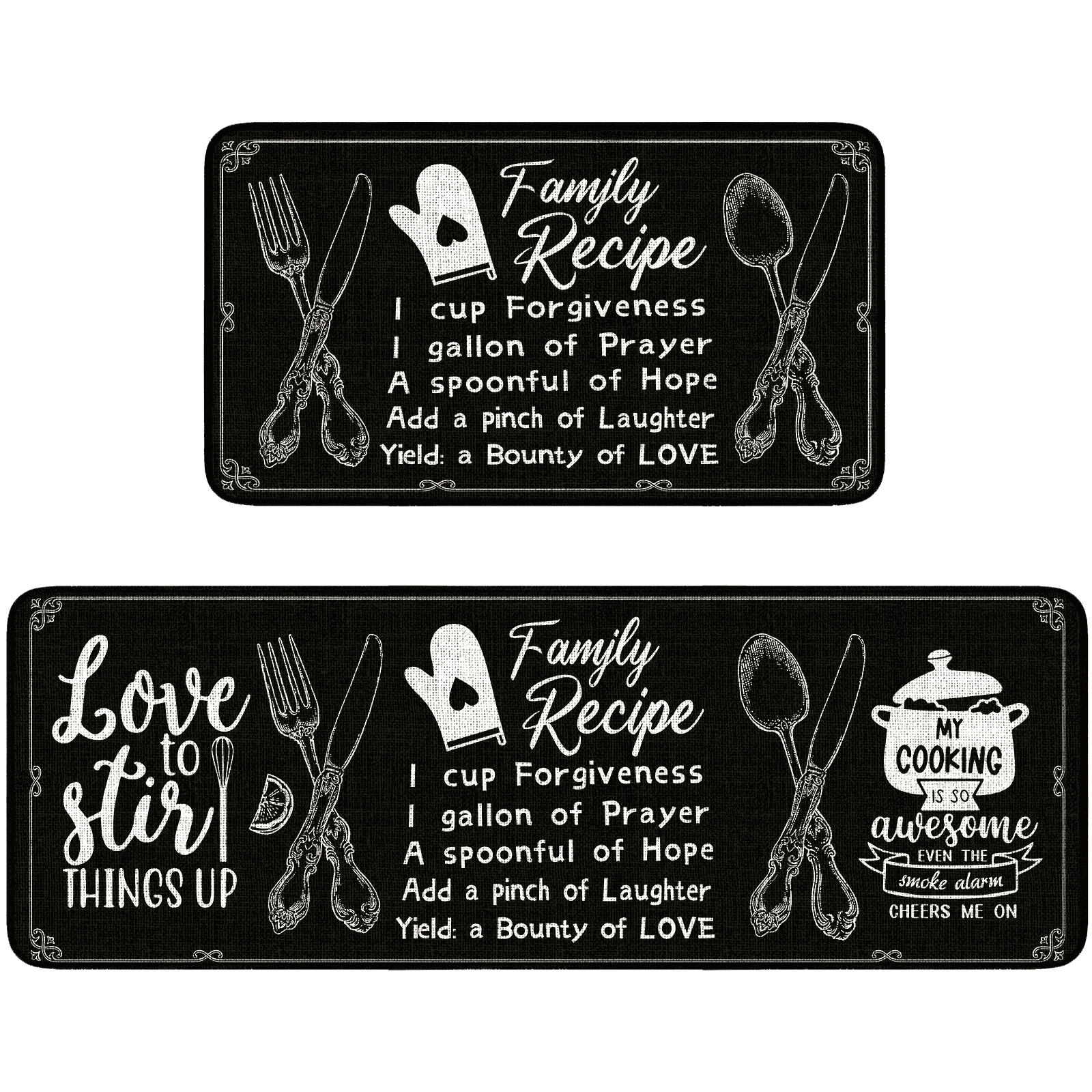 Black Farmhouse Chef Kitchen Rugs and Mats Set of 2, 17"x47"+17"x30" Non-Slip Machine Washable Runner Rugs for Kitchen Floor, Soft Kitchen Mat Set for Home,Laundry Room,Chef Pattern