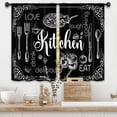 thumbnail image 1 of Black Cooking Kitchen Curtains 27.5W x 39L Inch Retro Farmhouse Rustic Knife Fork Vegetable Rod Pocket Short Cafe Tier Small Window Treatment Drapes Decor 2 Panels, 1 of 6