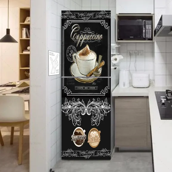 Black Cool Refrigerator Stickers Full Door Mural Cover Adhesive PVC Photo Wallpaper Sticker for Fridge Kitchen r Waterproof