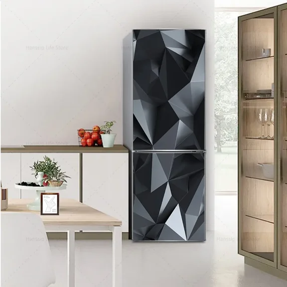 Black Cool Refrigerator Stickers Full Door Mural Cover Adhesive PVC Photo Wallpaper Sticker for Fridge Kitchen r Waterproof