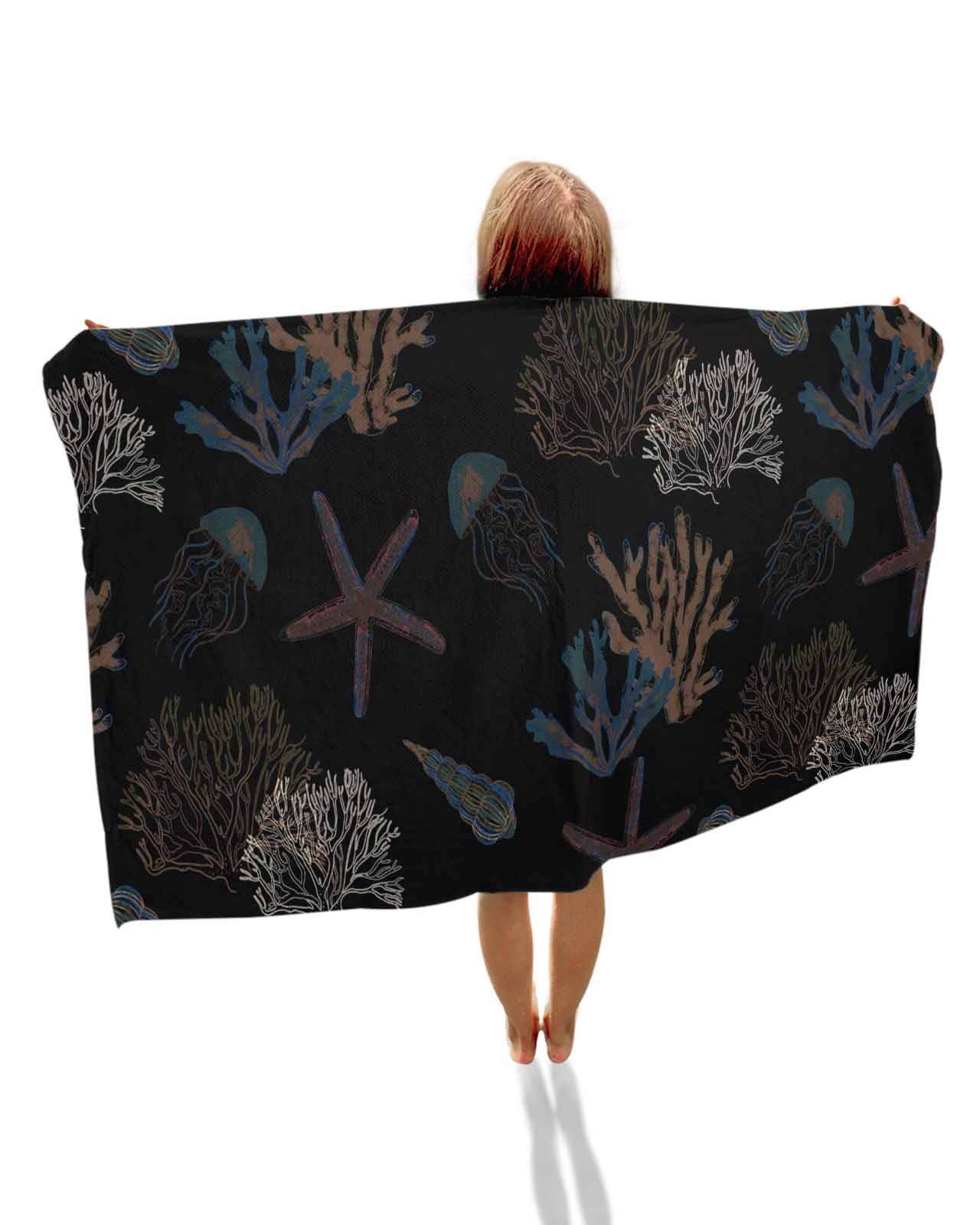 Black Coral Coastal Beach Towels Oversized Super Absorbent, Nautical Starfish Summer Beach Lightweight Bath Towel Quick Dry Sets For Bathroom/Pool/Rv Camping/Beach Play/Gym Room/Picnic 31"x62"