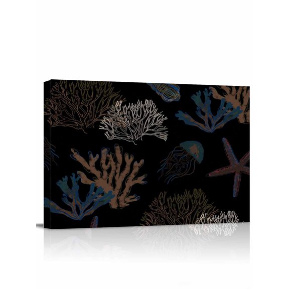 Black Coral Coastal Wall Art for Living Room,Canvas Picture Wall Decor for Bathroom Bedroom,Nautical Starfish Summer Beach Painting Artwork for Office Kitchen Hallway Dining Room Home Decor 12"x16"