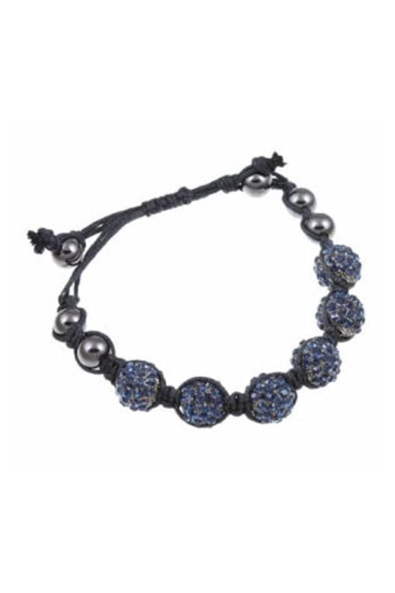 Black Cord Macrame Montana Blue Crystal Adjustable Bracelet