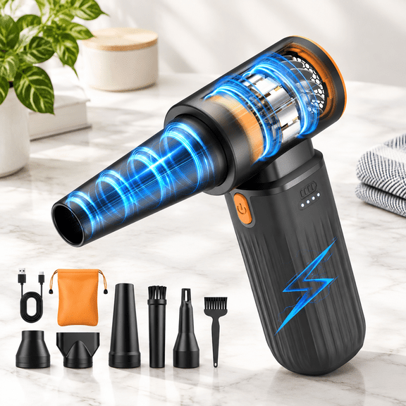 Black Cordless 3-Speed Adjustable Compressed Air Duster with 260000rpm