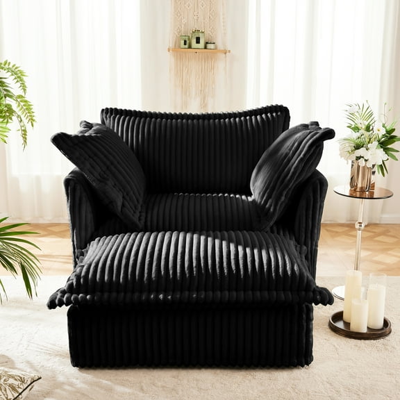 Black Corduroy Armchair With Soft Touch And Relaxing - Upholstery