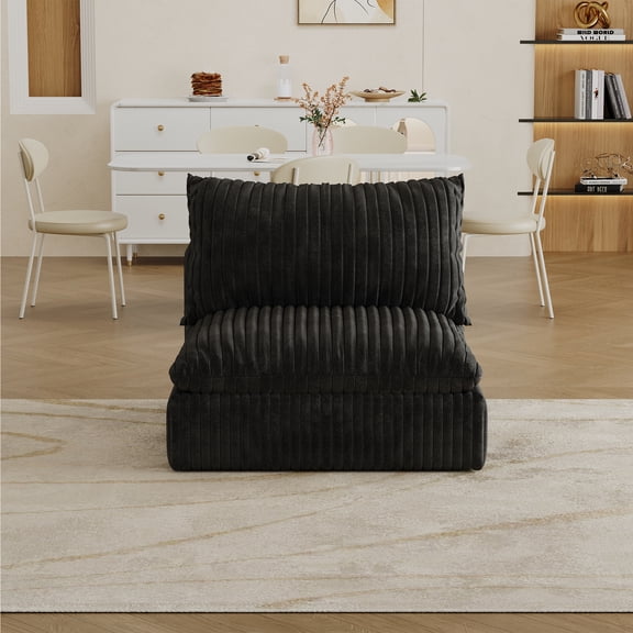 Black Corduroy Cloud Sofa - Deep Seat, Removable Cushion, Modular & No Assembly Required, Pure Sponge Support, Luxury Feather Fill, 39.8" for Living Room, Apartment