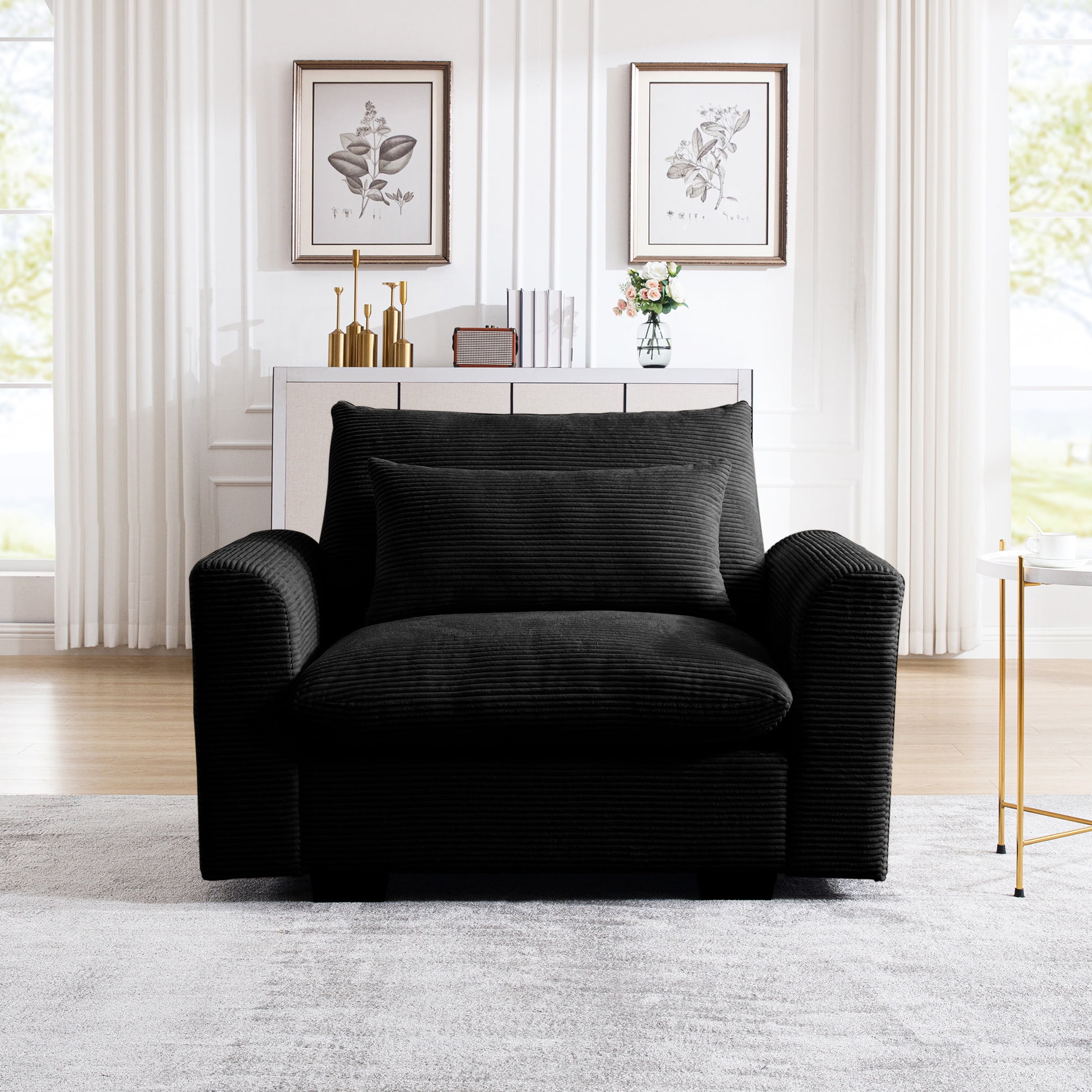 Black Corduroy Deep Seat Single Accent Chair For Living Room ...