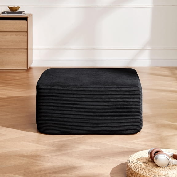 Black Corduroy Ottoman, Modular Flexible Footrest Stool, No Assembly Cozy Furniture for Living Room Bedroom Indoor Relaxation