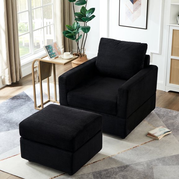 Black Corduroy Sofa with Spacious Armrests / Perfect for Living Room Rest