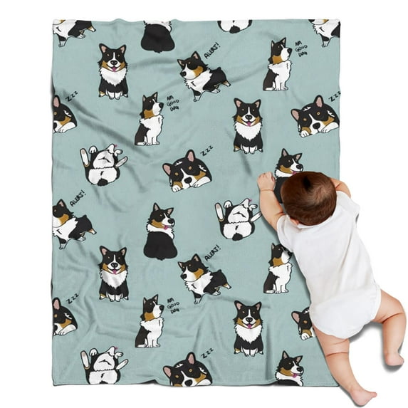 Black Corgi Blanket,Comfortable Soft Flannel Throw Blanket,All Season,Warm Lightweight Blankets for Sofa Bed Couch Living Room Chair,30"x40"(80x100cm)