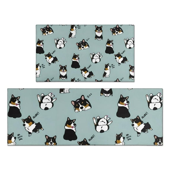 Black Corgi Kitchen Rugs Sets Of 2,Anti Fatigue Kitchen Mat Rugs Non Slip Washable,Decorative Kitchen Floor Mats for Kitchen,Sink,Laundry,17"x30"+17"x47"