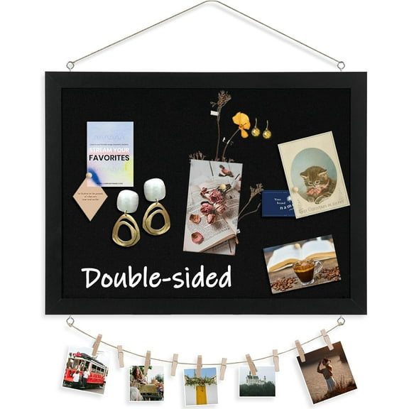 Black Cork Board with Linen Double-Sided 16''X 12'', Black Cork Boards for Walls, Wood Frame Bulletin Board Hanging Pin Board, Cork Board for Office Home School 1-Pack
