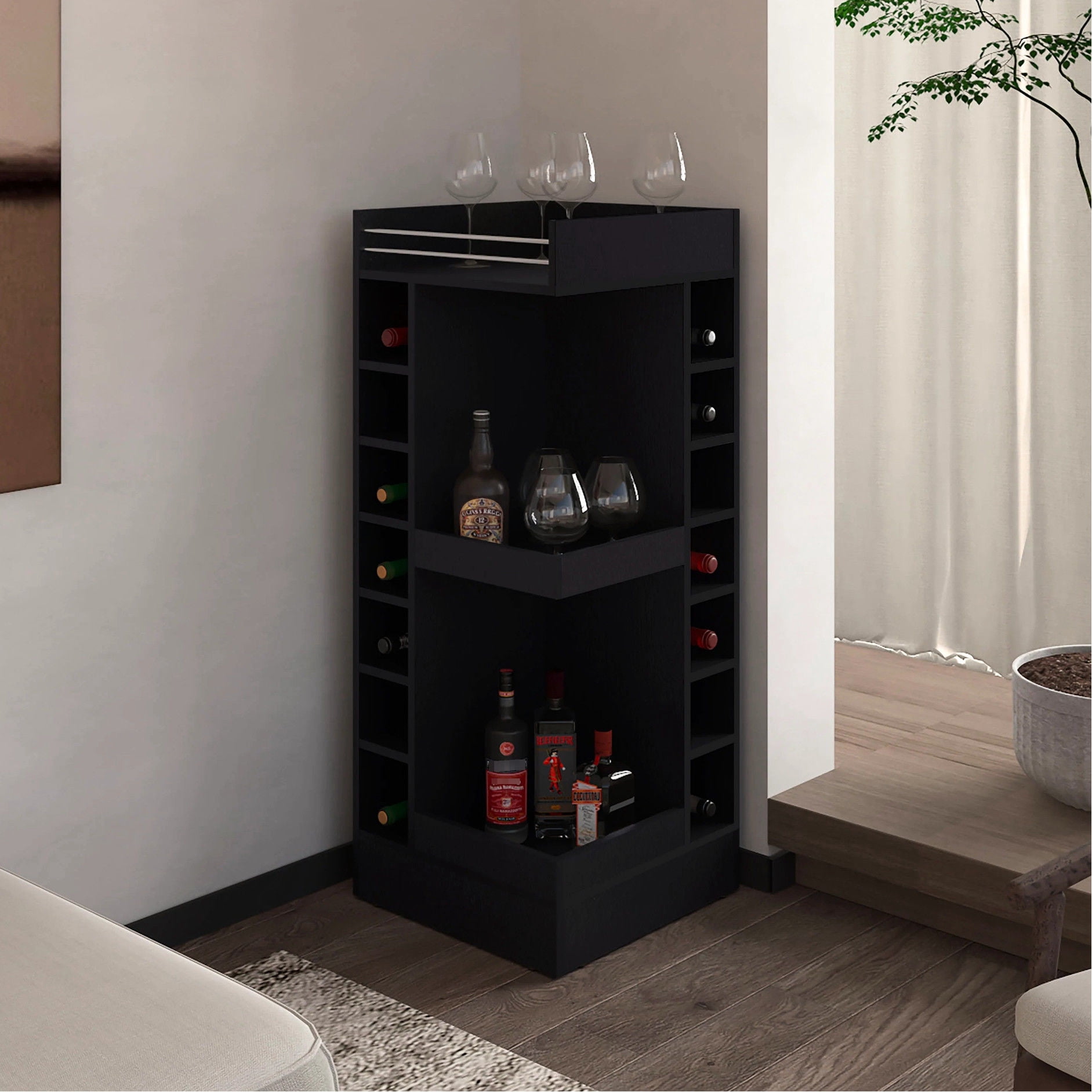 Photo inspiration: Corner Kitchen Cabinets With Built In Wine Storage Reference: Black Corner Bar Cabinet Built In Wine Rack Open Shelf