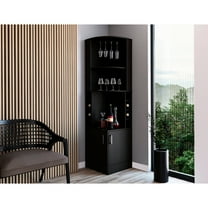 Black Corner Bar Cabinet With 8 Bottle , 2 Shelves, And A 12 Wine Glass Rack 18.11 In. Wide , 1 Central Shelf, Side Doors