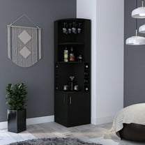 Black Corner Bar Storage Cabinet, 8 For Dessert Wine Bottles, 2 Shelves & 12 Glasses Rack Color, Hanger