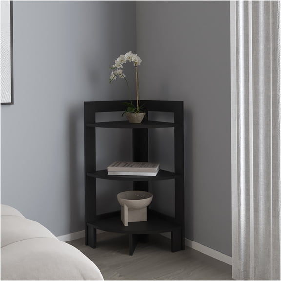 Black Corner End Table with 3-Tier Shelves for Living Room, Bedroom, or Office