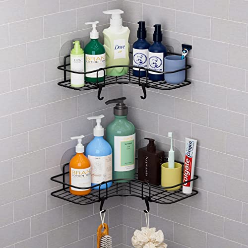 Black Corner Shower Caddy No Drill Shower Shelf Suction Corner Bathroom
