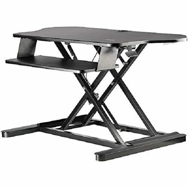 Black Corner Sit Stand Desk Converter with Keyboard Tray, Height Adjustable Ergonomic