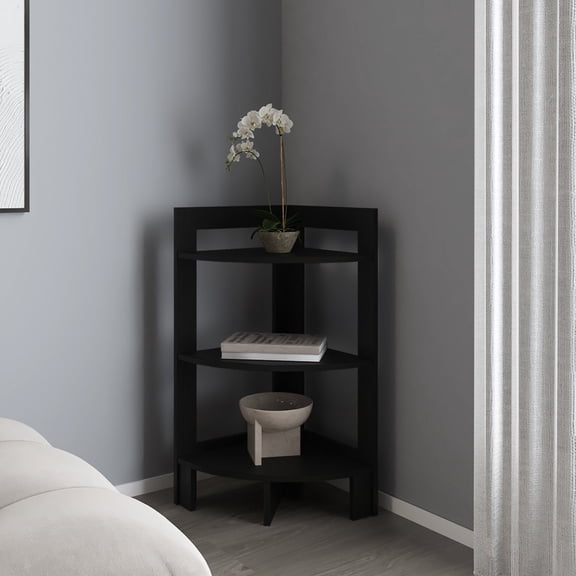 Black Corner Table with Middle Storage / Hold Books in Living Space