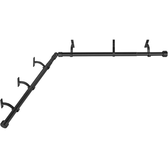 Black Corner Window Curtain Rods with Aluminum End Cap Finials and Brackets,1 Inch Diameter Bay Window Curtain Rods,2 Sided 32-86 Inch Adjustable Drapery Rod