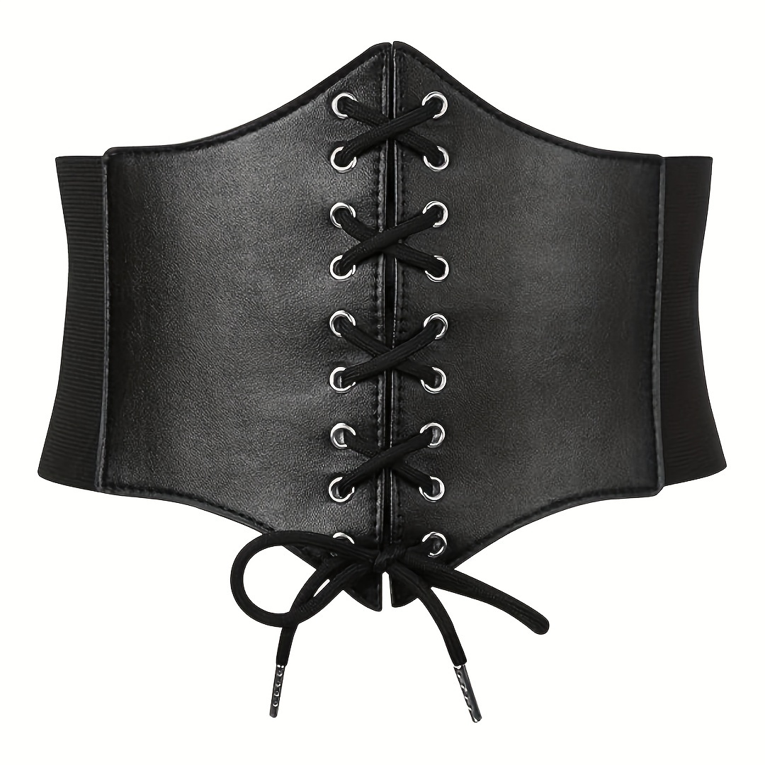 Black Corset Belt for Women Vintage Lace-up Elastic Waist Belt Tied ...