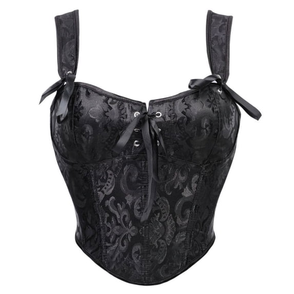 Black Corset Tank Tops for Women Renaissance Underbust Sleeveless Corsets Boned Lace up Bustier Black M