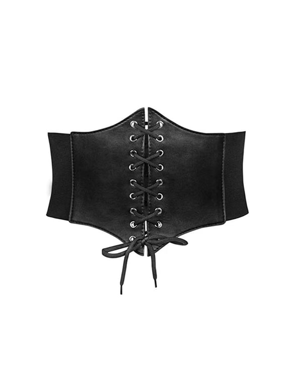 Black Corset Waist Belt for Women,Wide Elastic Tie Waspie Dresses,Women's Lace-up Tied Belts