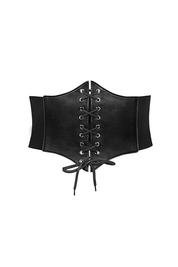 Black Corset Waist Belt for Women,Wide Elastic Tie Waspie Dresses,Women's Lace-up Tied Belts