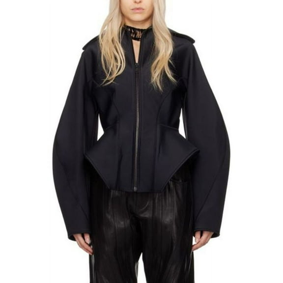 Black Corseted Scuba Jacket (XL, Black)