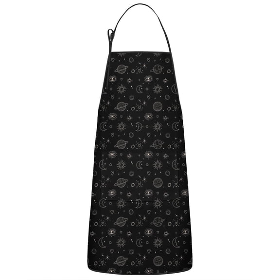 Black Cosmic Pattern Apron-Garden Aprons for Women with Pockets-Cotton Linen Waterproof Kitchen Cooking Gardening Aprons Adjustable for Kitchen,Cooking,BBQ and Salon 33x27 Inch