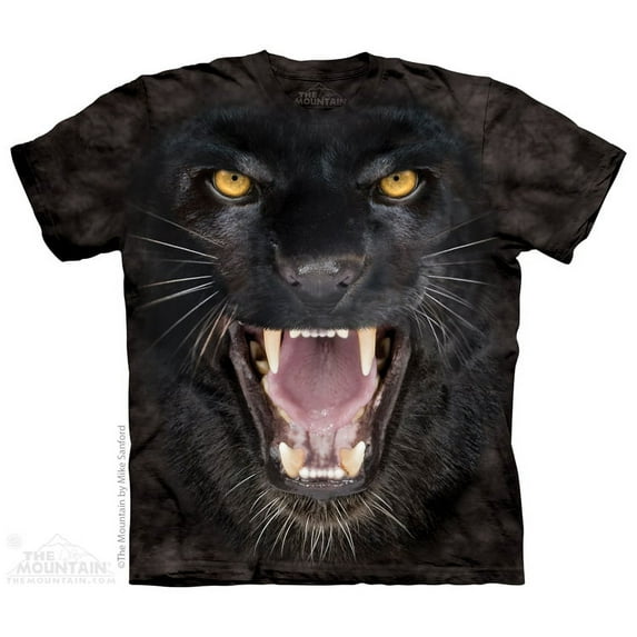 Black Cotton Aggressive Panther Design Novelty Adult T-Shirt