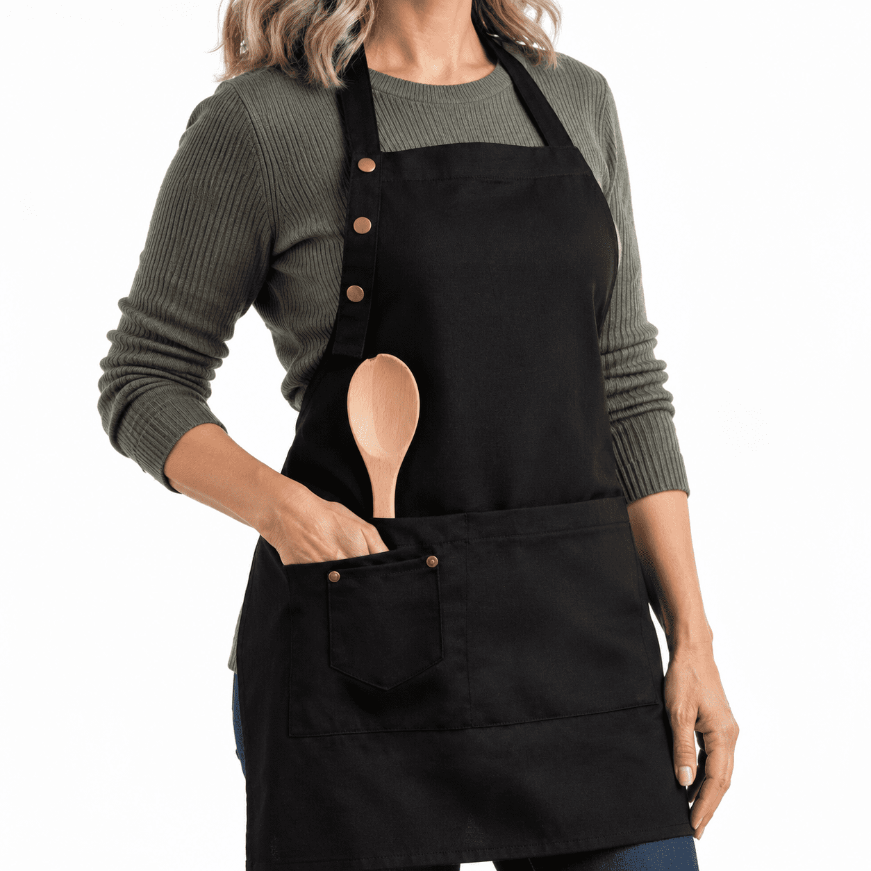 Black Cotton Cooking Apron for Kitchen, Pottery, Gardening and Crafting ...