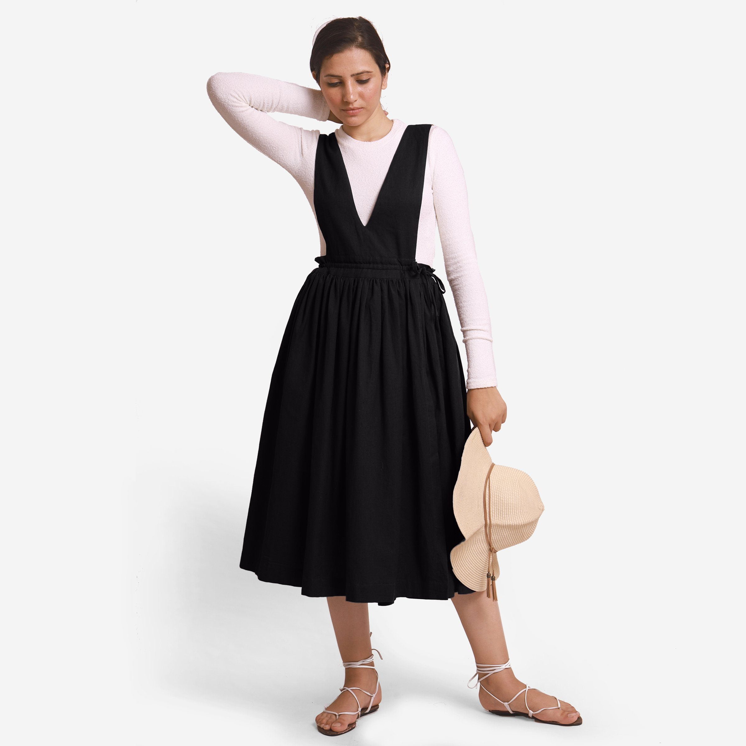 Black Cotton Flax Pinafore Midi Wrap Dress Walmart