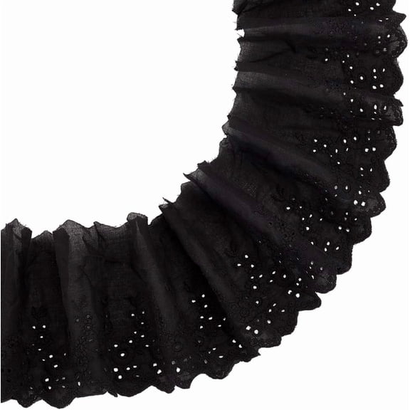 Black Cotton Lace Trim 5Yards/4.6m x 4.7in/120mm Floral Embroidery Ruffled Edge Lace