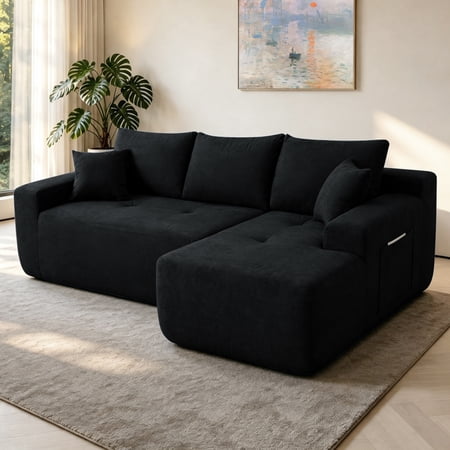 ? Black Cotton Linen,85" Cloud Sectional Couch with L-Shape Chaise,Reclining sofa sets for living room Modern Modular Deep Seat Sofa for Living Room,Bedroom,No Assembly.?