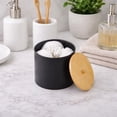 thumbnail image 1 of Black Cotton Pad and Q-Tip Holder Padang with Bamboo Top - Organize in Style, Bathroom Vanity Organizer, 1 of 8