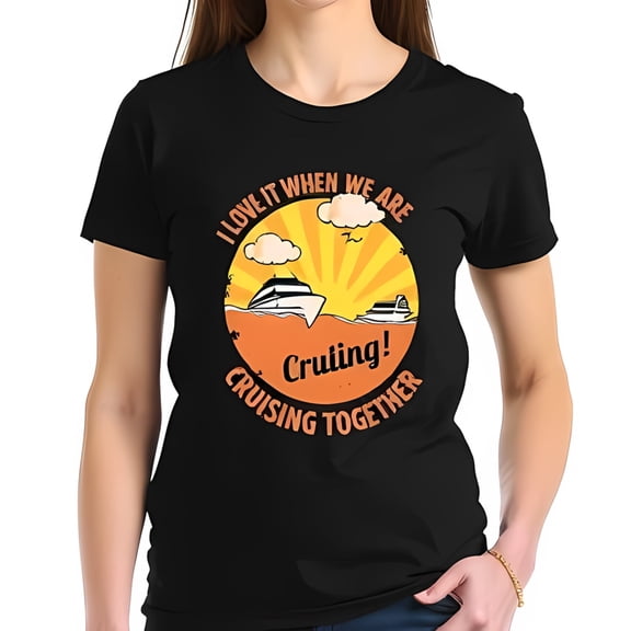 Black Cotton Short Sleeve T-Shirt with Vibrant Cruise Design -All-cotton