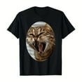 thumbnail image 1 of Black Cotton Tee Tabby Cat Yawning Graphic T-Shirt Top Cotton Soft Casual Short Sleeve Round Neck S-5XL, 1 of 5
